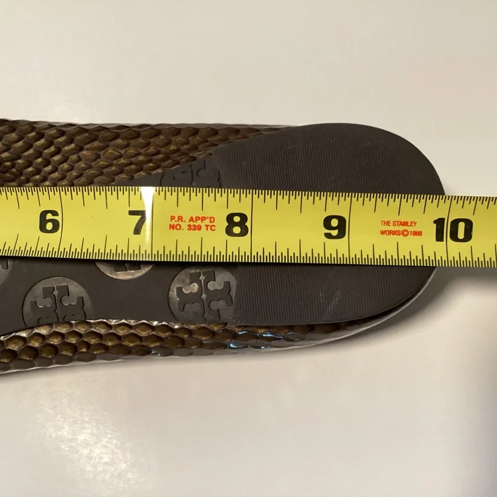 Tory Burch Reva Brown Snake Ballet Flats Gold Logo - Picture 6 of 11